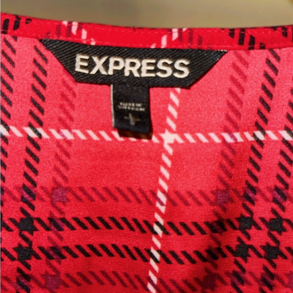 Express Vibrant Red Checkered Blouse